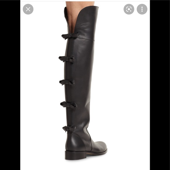 New VALENTINO Black Leather Bow Boots 37.5 - Picture 3 of 4